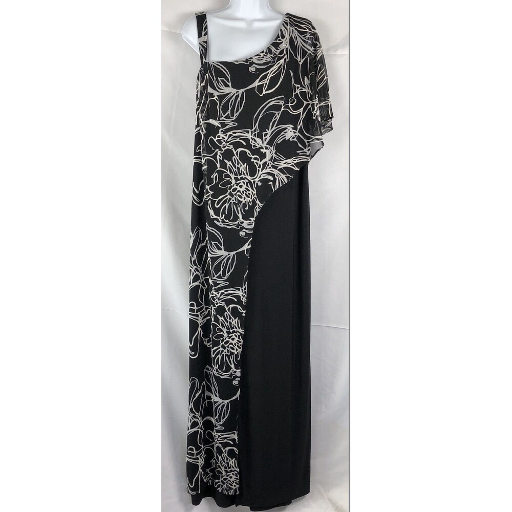 Nwt R&M Richards Caplet Jumpsuit 22W Blk/Wht OneShoulder Cape Sleeve formal Glam
